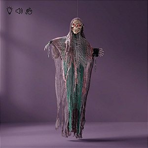 Enfeite Decorativo De Halloween Com Som, Luz e Movimento - Caveira Menandro - 1,20m - 1 unidade - Cromus - Rizzo