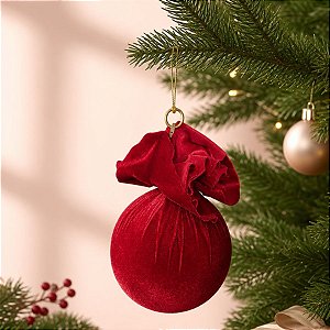 Bola de Natal Grande - Veludo Vermelho - 18cm - 1 unidade - Rizzo