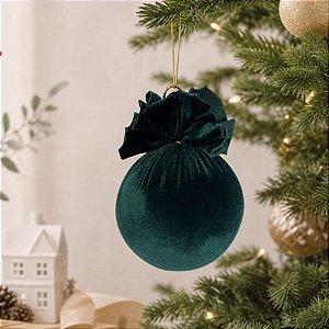 Bola de Natal Grande - Veludo Verde - 18cm - 1 unidade - Rizzo