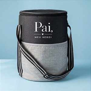 Bolsa Térmica Redonda 26L Personalizado Pai Herói - Cinza e Preto - 34x27cm - 1 unidade - Rizzo
