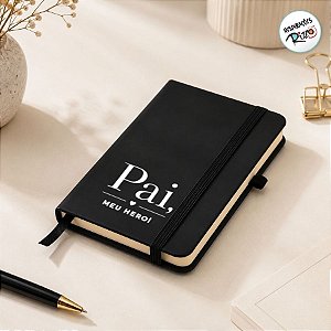 Mini Caderno Capa Dura e Folhas Amarelas Personalizado Pai Herói - Preto - 14x9cm - 1 unidade - Rizzo