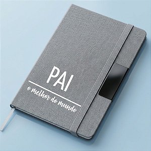 Caderno de Anotações em Tecido e Metal Personalizado Melhor Pai - Cinza - 21,5x14,5cm - 1 unidade - Rizzo
