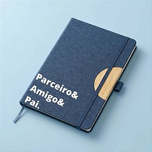 Caderno de Anotações em Tecido e Bambu Personalizado Pai Amigo - Azul - 21,5x14,5cm - 1 unidade - Rizzo