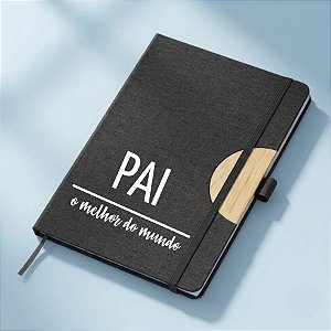 Caderno de Anotações em Tecido e Bambu Personalizado Melhor Pai - Preto - 21,5x14,5cm - 1 unidade - Rizzo