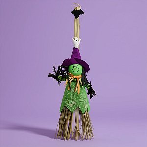 Enfeite Decorativo De Halloween - Vassoura De Bruxa Verde - 60x25cm - 1 unidade - Rizzo