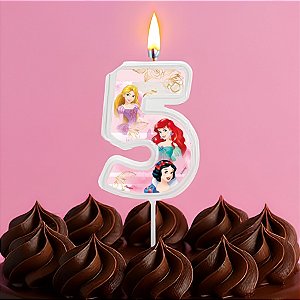 Vela Pick - Princesas Nº5 - 13cm - 1 unidade - Disney Original - Rizzo