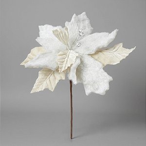 Poinsétia Decorativa - Veludo Branco e Creme - 35cm - 1 unidade - Rizzo
