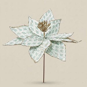 Poinsétia Decorativa - Verde Menta e Branco - 36cm - 1 unidade - Rizzo