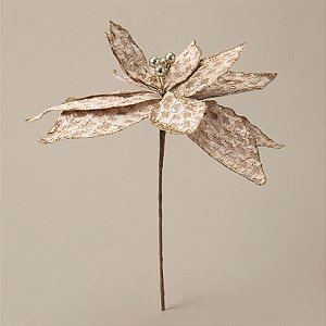 Poinsétia Decorativa - Bege e Glitter - 36cm - 1 unidade - Rizzo