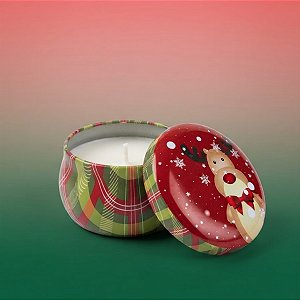 Vela Aromática de Natal - Lata Metálica Verde e Vermelho - Rena Natal - 6x4x6cm - 1 unidade - Rizzo