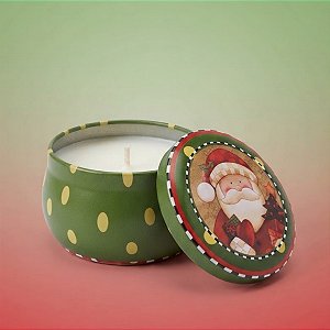 Vela Aromática de Natal - Lata Metálica Verde - Papai Noel - 6x4x6cm - 1 unidade - Rizzo