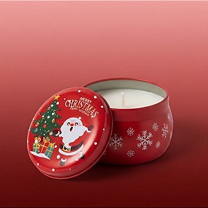 Vela Aromática de Natal - Lata Metálica Vermelha - Papai Noel e Árvore - 6x4x6cm - 1 unidade - Rizzo