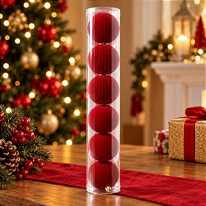 Bolas de Natal em Tubo - Borgonha - Veludo, Lisa e Gomo - 10cm - 6 unidades - Cromus - Rizzo