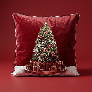 Almofada de Natal com Cardone - Árvore de Natal - Vermelho - 43x43cm - 1 unidade - Rizzo