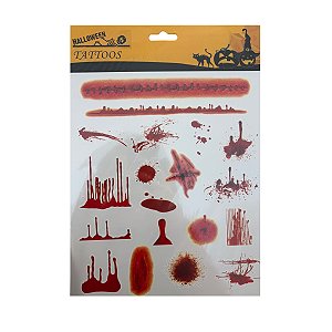 Kit Adesivo -Tatuagem para Pele - Halloween - Cortes e Sangue - 1 unidade - Rizzo