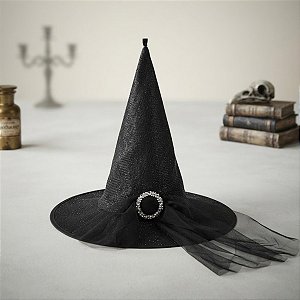 Chapéu de Bruxa Preto com Véu e Fivela - Lurex - 36x40cm - 1 unidade - Cromus - Rizzo