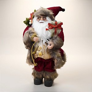 Papai Noel Decorativo em Pé com Presente - Vermelho - 30cm - RZO02542 - 1 unidade - Rizzo