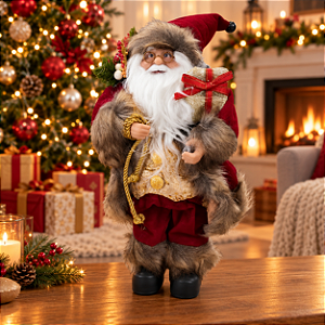 Papai Noel Decorativo em Pé com Presente - Vermelho - 30cm - RZO02542 - 1 unidade - Rizzo