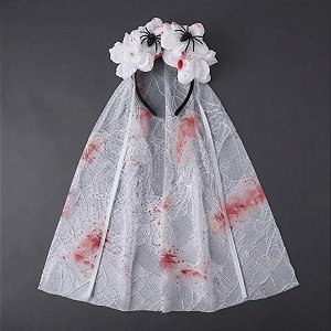 Tiara de Halloween - Véu de Noiva com Flores e Aranhas - 15x50cm - 1 unidade - Rizzo