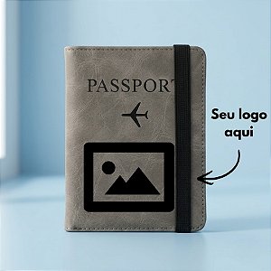 Porta Passaporte em Couro PU com Elástico Personalize com Logo - Cinza - 14,8x11cm - 1 unidade - Rizzo