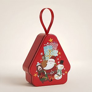 Lata de Natal de Metal para Pendurar - Vermelha Merry Christmas - 8,5x10,5x4cm - 1 unidade - Rizzo