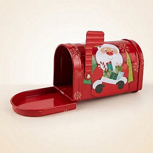 Mini Lata de Metal de Natal - Caixa de Correio Vermelha Noel com Presentes - 9x5x6cm - 1 unidade - Rizzo