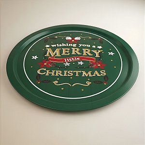 Bandeja de Metal Decorativa de Natal Redonda - Wishing You a Merry Little Christmas - 32x32x1,5cm - 1 unidade - Rizzo