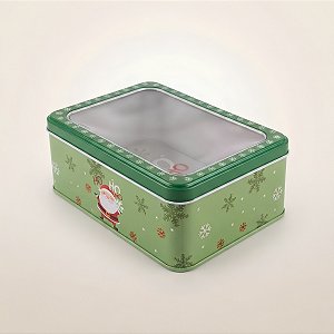 Lata de Natal de Metal com Visor - Verde - Noel Ho Ho Ho - 13x10x5cm - 1 unidade - Rizzo