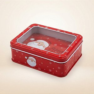 Lata de Natal de Metal com Visor - Vermelha Merry Christmas - 13x10x5cm - 1 unidade - Rizzo