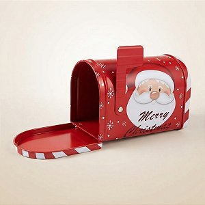 Lata de Natal de Metal - Caixa de Correio Merry Christmas Papai Noel - 13,3x8x9,5cm - 1 unidade - Rizzo