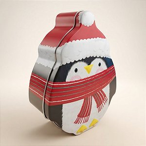 Lata de Natal de Metal - Pinguim Agasalhado - 11x13x5cm - 1 unidade - Rizzo