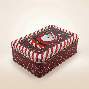 Lata de Natal de Metal com Visor - Vermelha - Noel com Doce e Presente - 13x19x6cm - 1 unidade - Rizzo