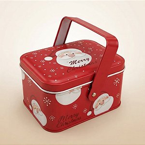 Lata de Natal de Metal com Alça - Vermelha Rosto Papai Noel - 10,5x8x6,5cm - 1 unidade - Rizzo
