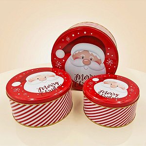 Kit Latas de Natal de Metal Redondas - Papai Noel - 3 unidades - Rizzo