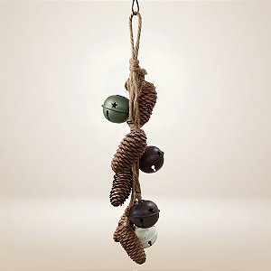 Enfeite Decorativo De Natal - Corda com Pinhas e Sinos Coloridos - 70cm - 1 unidade - Rizzo