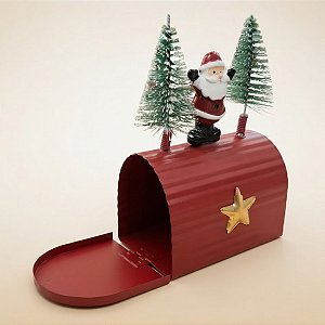 Enfeite Decorativo De Natal - Mini Caixa de Correio Rena com Árvores - Vermelho - 5,5x9x13cm - 1 unidade - Rizzo