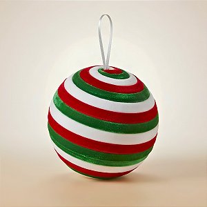 Bola de Natal - Veludo Verde, Branca e Vermelho - 20cm - 1 unidade - Rizzo
