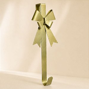 Gancho Suporte Para Guirlanda - Ouro com Laço - 38x13x10,5cm - 1 unidade - Cromus - Rizzo