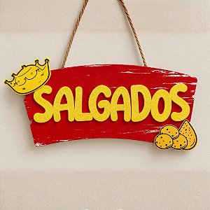 Placa De Sinalização Em MDF Salgados De Festa Junina - Vermelha - 30x11,5cm - 1 unidade - Rizzo