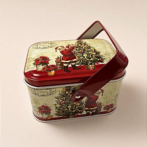 Lata de Natal de Metal com Alça - Noel - Creme e Vermelha - 10,5x8x6,5cm - 1 unidade - Rizzo