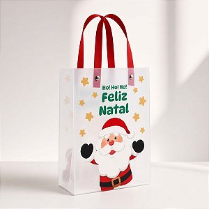 Sacola Transparente Fosca Com Alça de Fibra Vermelho - Ho! Ho! Ho! - 15x20cm - 1 unidade - Rizzo