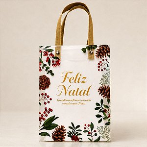 Sacola Transparente Fosca Com Alça de Fibra Bege - Gratidão Que Floresce - 20x25cm - 1 unidade - Rizzo