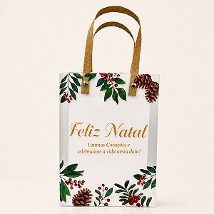 Sacola Transparente Fosca Com Alça de Fibra Bege - Celebramos a Vida - 20x25cm - 1 unidade - Rizzo