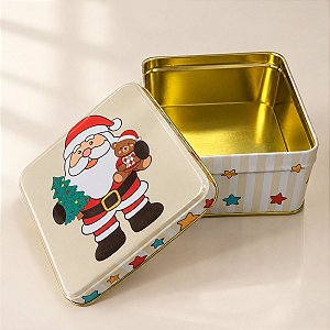 Lata de Metal de Natal - Papai Noel Árvore de Natal - Bege - 12x11cm - 1 unidade - Rizzo