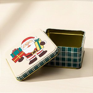 Lata de Metal de Natal - Papai Noel Presentes - Verde e Bege - 12x11cm - 1 unidade - Rizzo