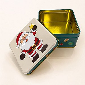 Lata de Metal de Natal - Papai Noel Estrela - Verde - 12x11cm - 1 unidade - Rizzo