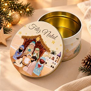 Lata de Metal de Natal - Feliz Natal - Bege - 10,9cm - 1 unidade - Rizzo