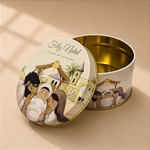 Lata de Metal de Natal - Maior Presente - Bege - 10,9cm - 1 unidade - Rizzo