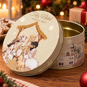 Lata de Metal de Natal - União, Paz e Alegria - Bege - 10,9cm - 1 unidade - Rizzo