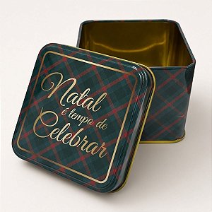Lata de Metal de Natal - Tempo de Celebrar - Vermelho e Verde - 8x6,3cm - 1 unidade - Rizzo